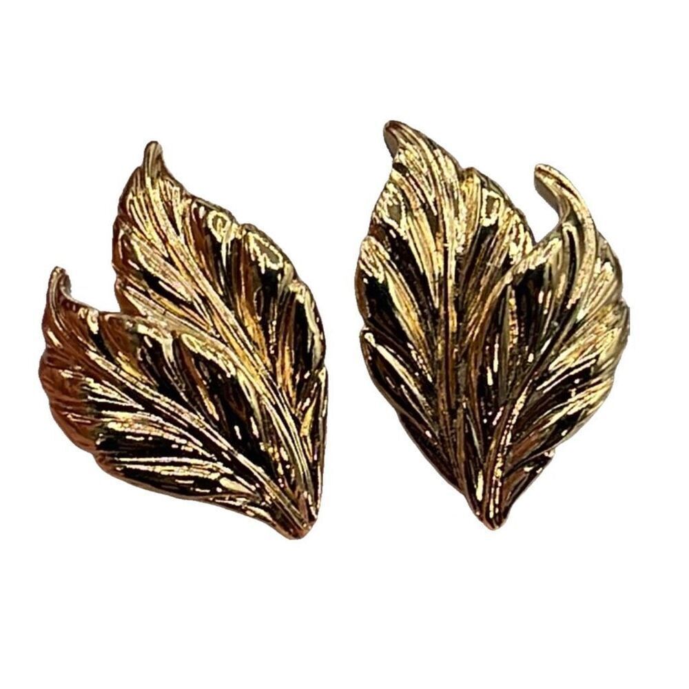 Vintage double leaf pierced statement earrings